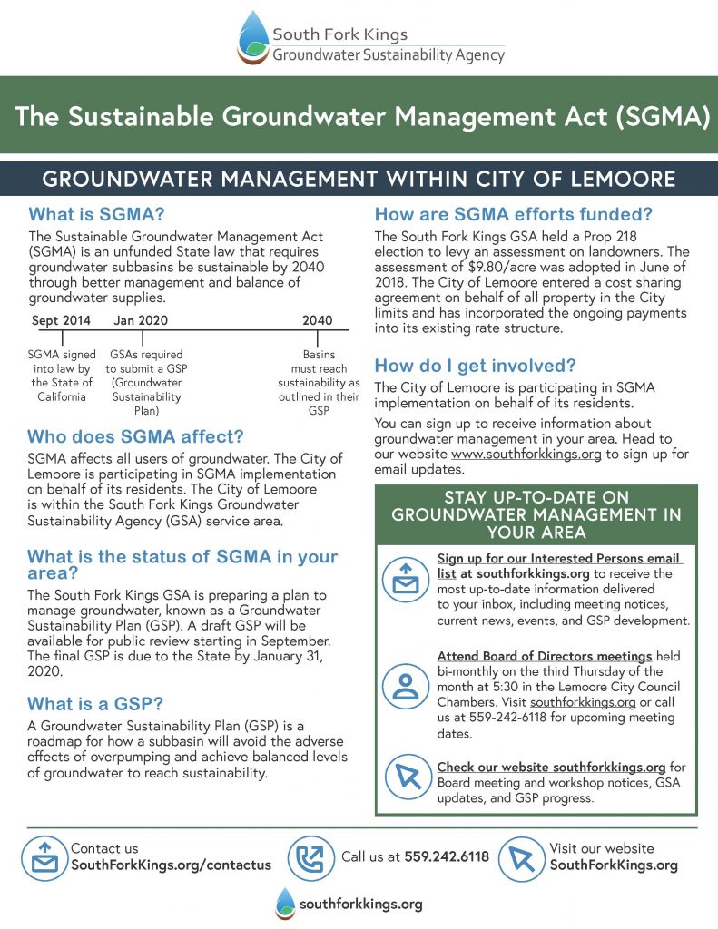 Sustainable Groundwater Management Act (SGMA) Flyer City of Lemoore